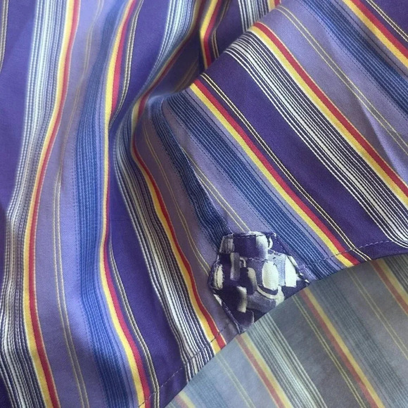 Robert Graham Purple Stripe Button-Down Shirt Dress Casual Size Medium Men's - Picture 7 of 11